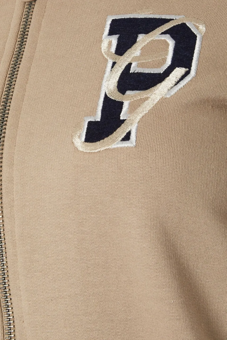 Coats & Jackets>PIXIEGIRL Petite Stone Brown Embroidered Initial Jersey Bomber Jacket