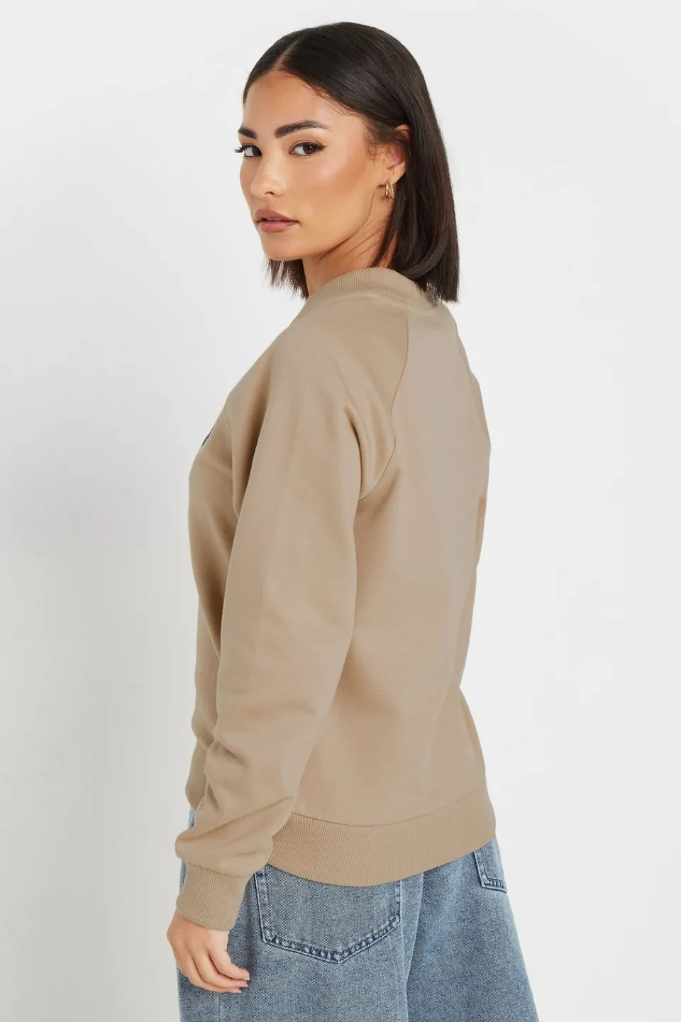 Coats & Jackets>PIXIEGIRL Petite Stone Brown Embroidered Initial Jersey Bomber Jacket