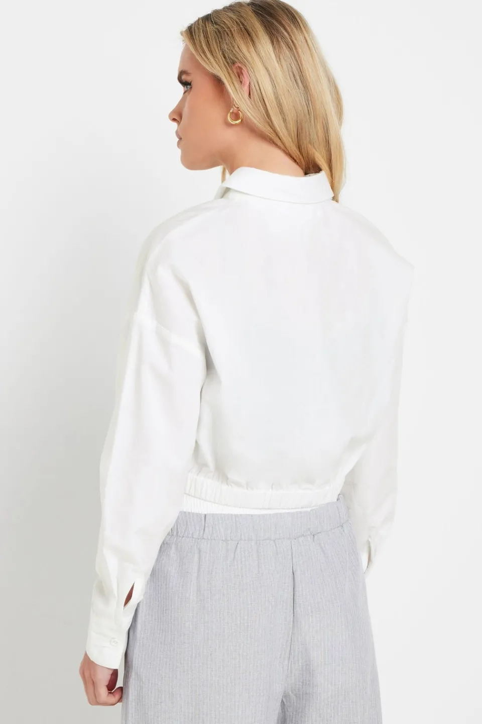 Tops>PIXIEGIRL Petite White Cotton Elasticated Hem Shirt