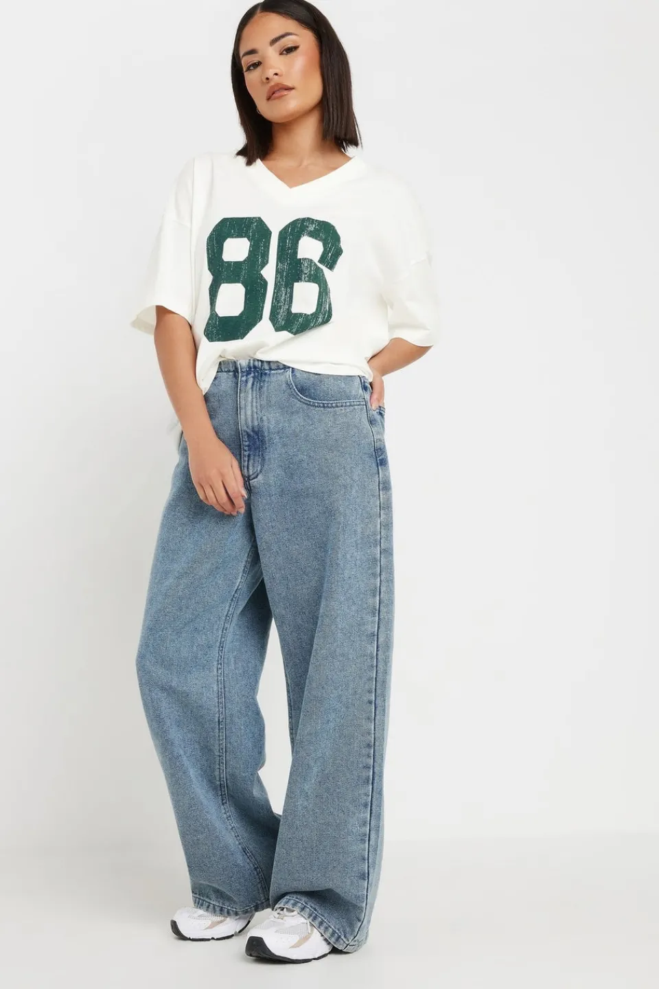 T-Shirts>PIXIEGIRL Petite White Jersey Graphic Varsity T-Shirt