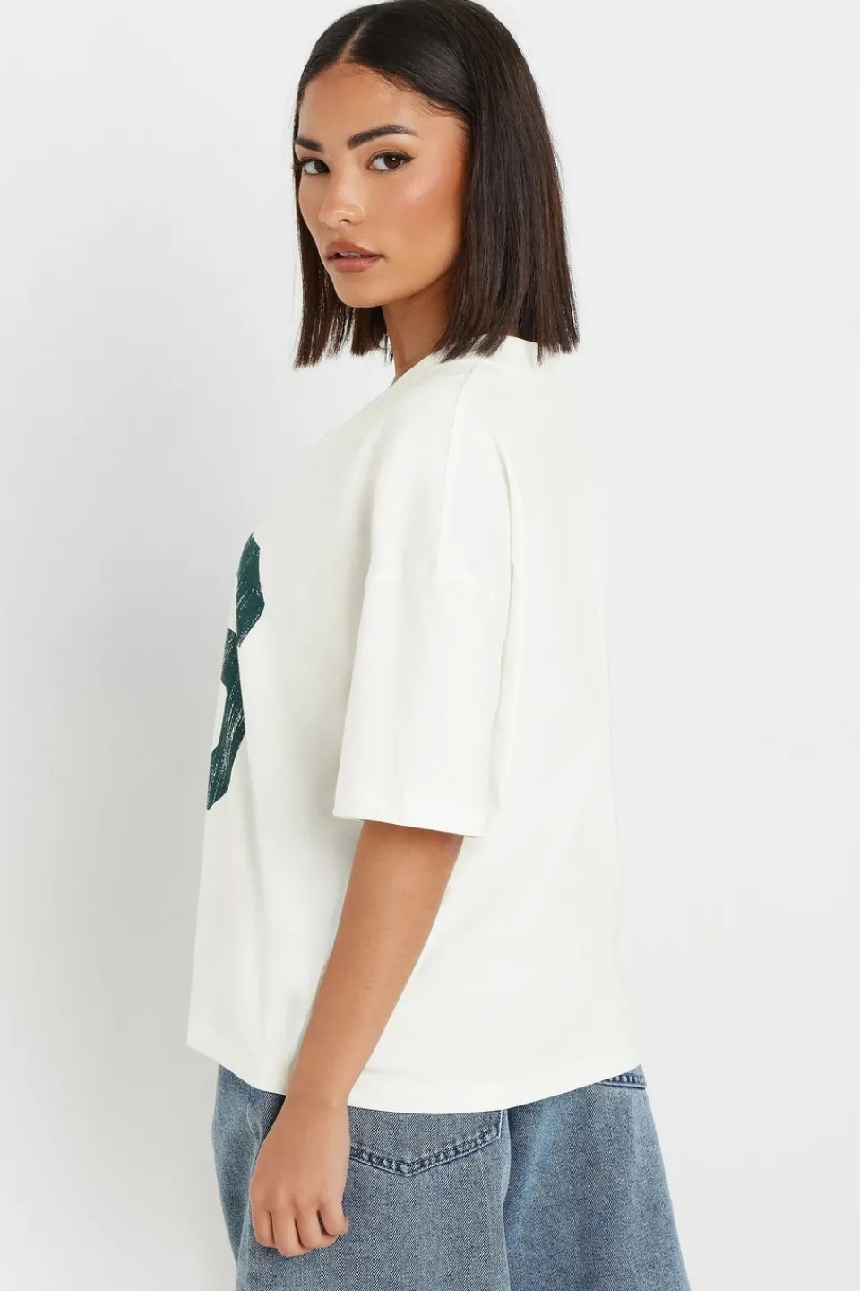 T-Shirts>PIXIEGIRL Petite White Jersey Graphic Varsity T-Shirt