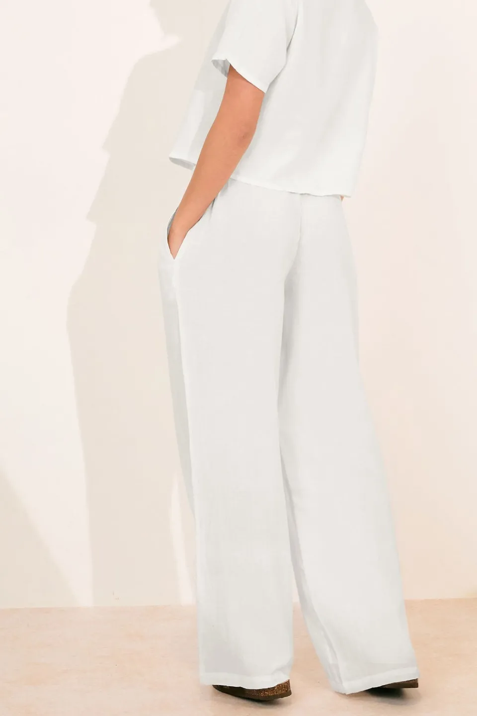 Trousers>PIXIEGIRL Petite White Linen Drawstring Wide Leg Trousers