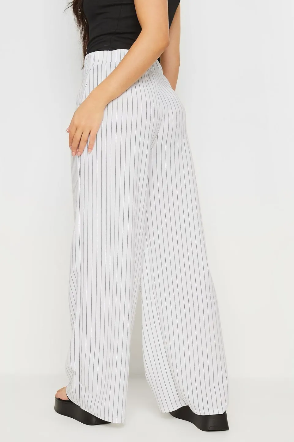 Trousers>PIXIEGIRL Petite White Pinstripe Wide Leg Trousers