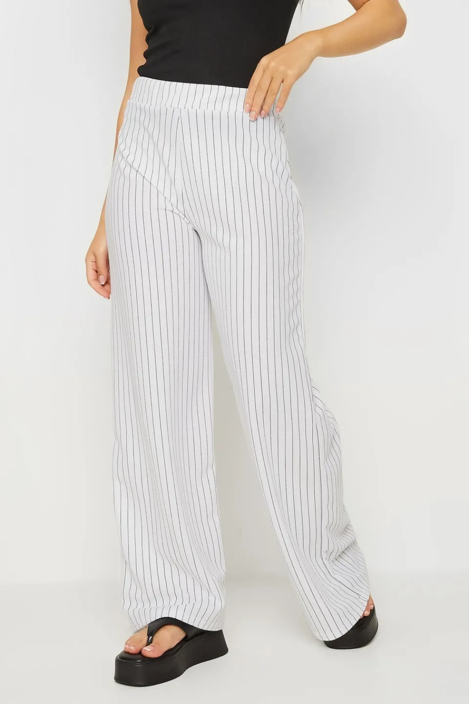 Trousers>PIXIEGIRL Petite White Pinstripe Wide Leg Trousers