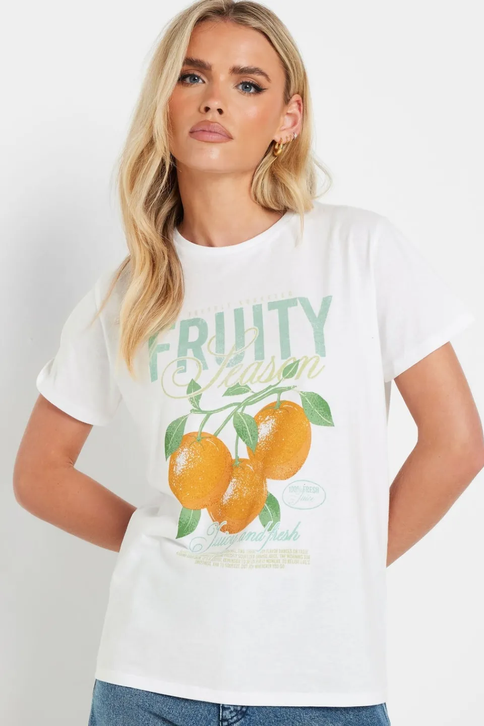 Tops>PIXIEGIRL White Cotton Fruity Graphic T-Shirt