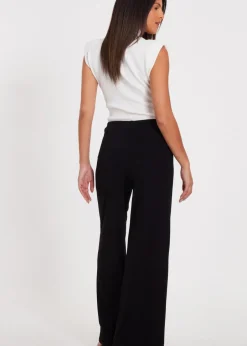 Trousers>Quiz Black Buckle Palazzo Trousers