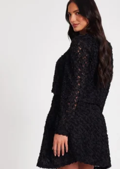 Coats & Jackets>Quiz Black Chiffon Floral Cropped Jacket