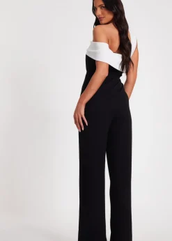 Jumpsuits & Playsuits>Quiz Black Contrast Bardot Jumpsuit