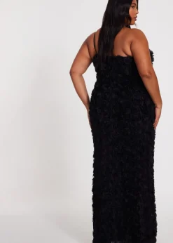 Dresses>Quiz Black Curve One Shoulder Floral Maxi Dress