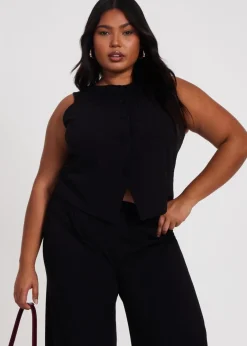 Tops>Quiz Black Curve Waistcoat