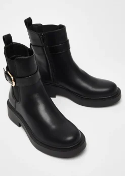 Footwear>Quiz Black Faux Leather Chunky Buckle Boots