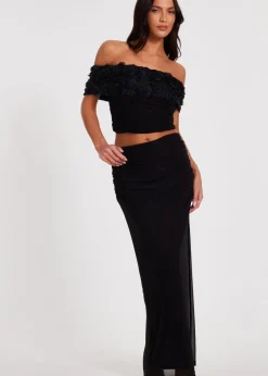 Tops>Quiz Black Floral Mesh Top