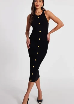 Dresses>Quiz Black Knit Halter Neck Dress