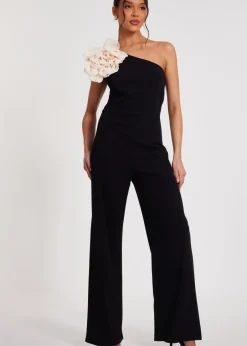 Jumpsuits & Playsuits>Quiz Black One Shoulder Floral Jumpsuit