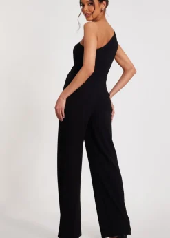 Jumpsuits & Playsuits>Quiz Black One Shoulder Floral Jumpsuit