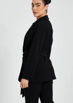 Coats & Jackets>Quiz Black Petite Ruched Blazer