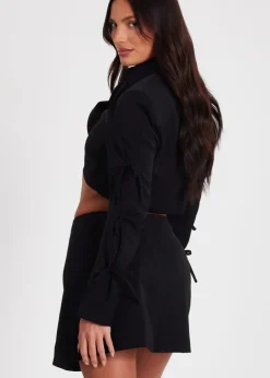 Co-Ord Sets>Quiz Black Tie Sleeve Cropped Blazer