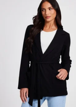 Coats & Jackets>Quiz Black Tie Waist Blazer