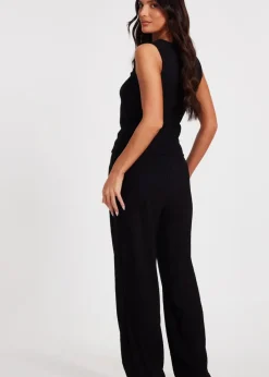 Coats & Jackets>Quiz Black V Neck Textured Waistcoat