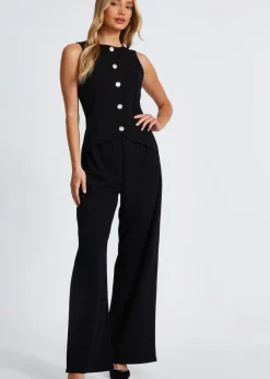 Jumpsuits & Playsuits>Quiz Black Waistcoat Jumpsuit