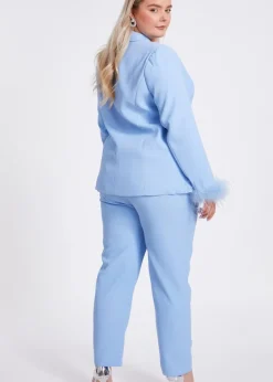 Coats & Jackets>Quiz Blue Curve Feather Trim Blazer