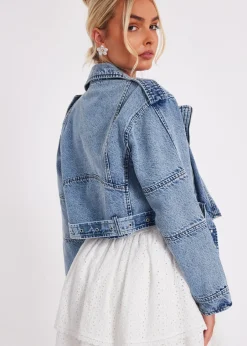 Coats & Jackets>Quiz Blue Denim Biker Jacket