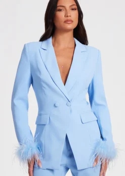 Co-Ord Sets>Quiz Blue Feather Trim Blazer