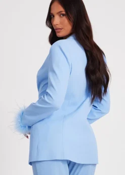 Co-Ord Sets>Quiz Blue Feather Trim Blazer