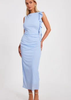 Dresses>Quiz Blue Frill Midi Dress