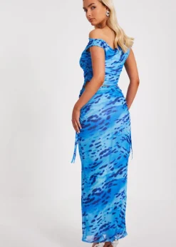 Tops>Quiz Blue Mesh Animal Print Top