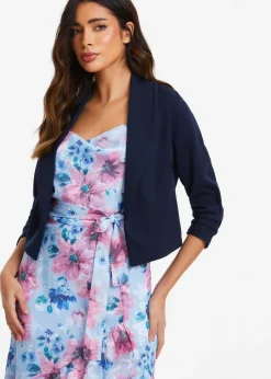 Coats & Jackets>Quiz Blue Shawl Collar Crop Jacket Navy