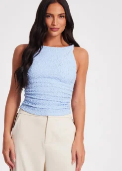 Tops>Quiz Blue Textured Mesh Top