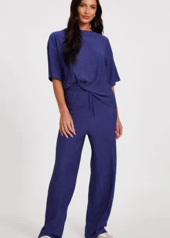 Trousers>Quiz Blue Textured Palazzo Trousers
