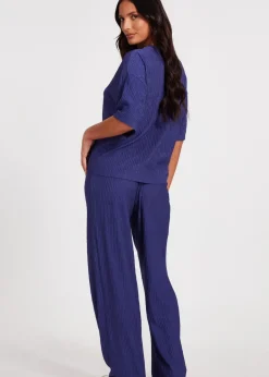 Trousers>Quiz Blue Textured Palazzo Trousers