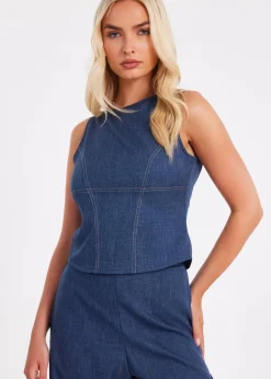 Tops>Quiz Blue Tie Back Top