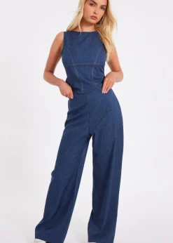 Trousers>Quiz Blue Wide Leg Trousers