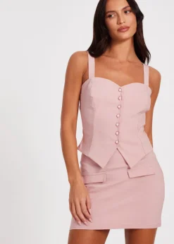 Skirts>Quiz Blush Pink Button Detail Mini Skirt