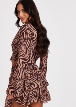Tops>Quiz Brown Chiffon Tiger Print Top