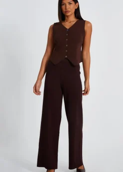 Trousers>Quiz Brown Knit Wide Leg Trousers