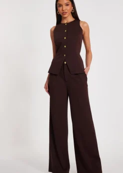 Trousers>Quiz Brown Wide Leg Trousers