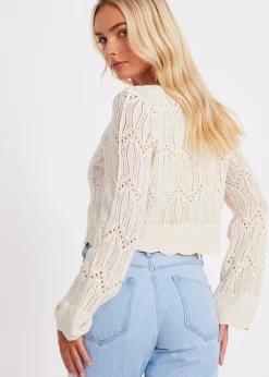 Tops>Quiz Cream Knit Cropped Cardigan
