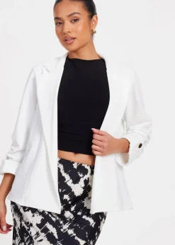 Coats & Jackets>Quiz Cream Petite Ruched Sleeve Blazer