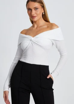 Tops>Quiz Cream Textured Bardot Top