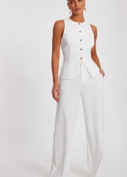 Trousers>Quiz Cream Wide Leg Trousers