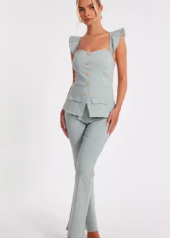 Jumpsuits & Playsuits>Quiz Green Frill Sleeve Jumpsuit