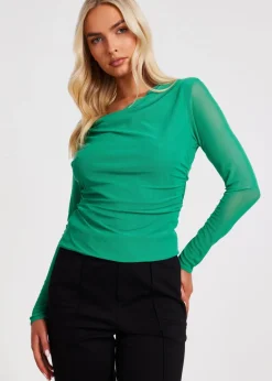 Tops>Quiz Green Mesh Long Sleeve Top