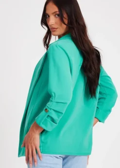 Coats & Jackets>Quiz Green Ruched Sleeve Blazer