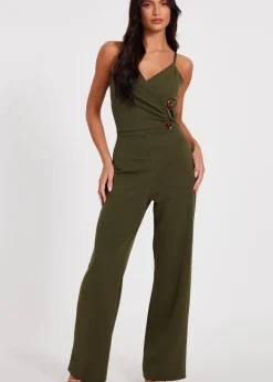Jumpsuits & Playsuits>Quiz Khaki Strappy Buckle Detail Jumpsuit