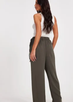 Trousers>Quiz Khaki Tie Waist Palazzo Trousers