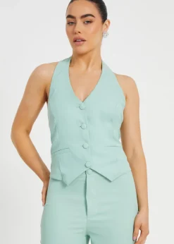 Coats & Jackets>Quiz Mint Petite Woven Waistcoat